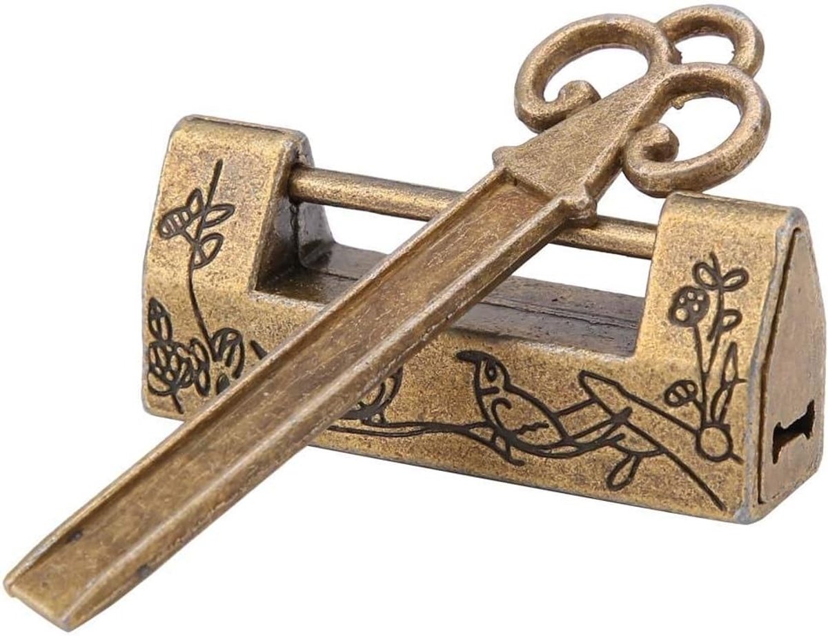 Vintage Hangslot in Chinese Stijl, Traditioneel Bloemen Padlock met Sleutel voor Sieradenbox en Lades