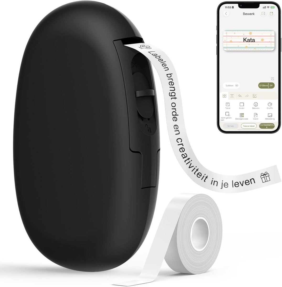 Labelprinter - Zwart - Bluetooth Thermische Technologie - Draagbaar en Oplaadbaar - Voor Thuis, School en Kantoor