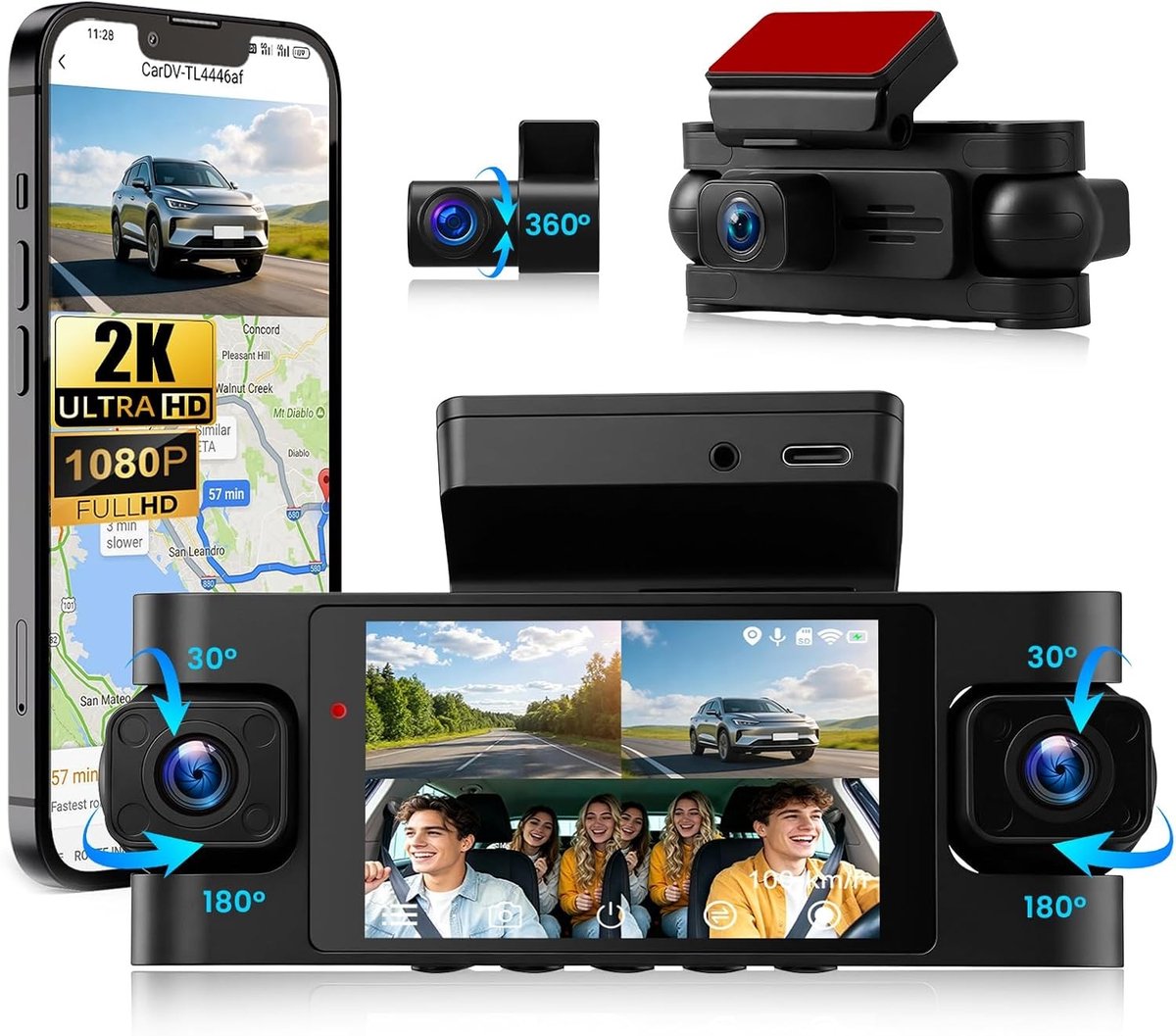 Dashcam - 2K Resolutie - 360 Graden Bescherming - Wifi Besturing - Voor Auto's