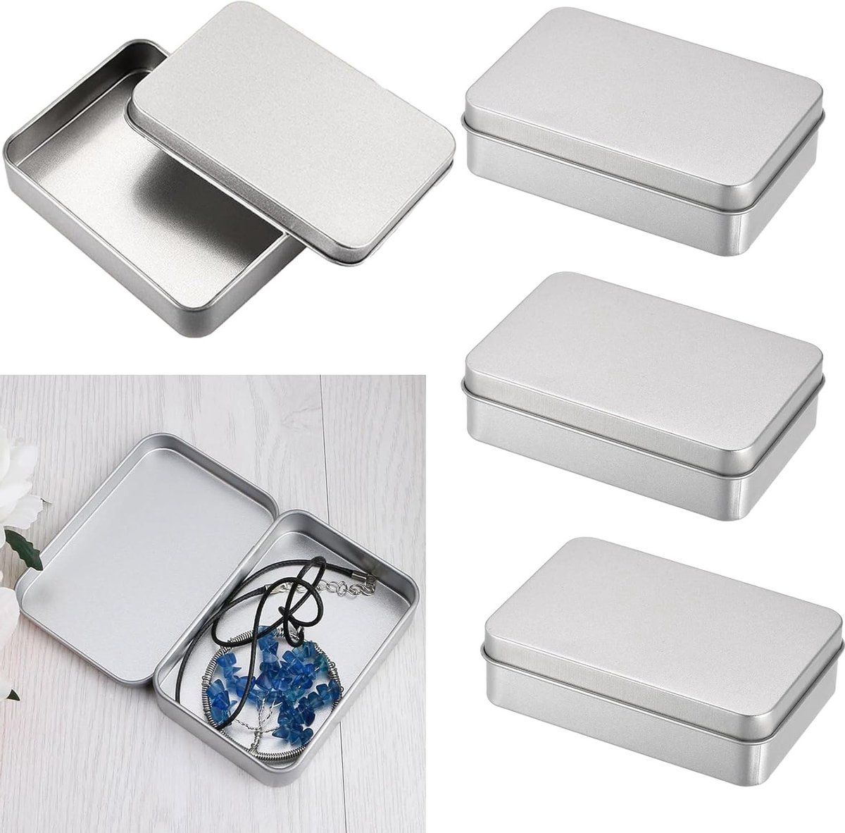 4-delige Blikken Opbergdoos met Deksel voor Make-up, Kaarsen en Snoep - Compacte Opslagoplossing (107 x 73 x 25 mm)