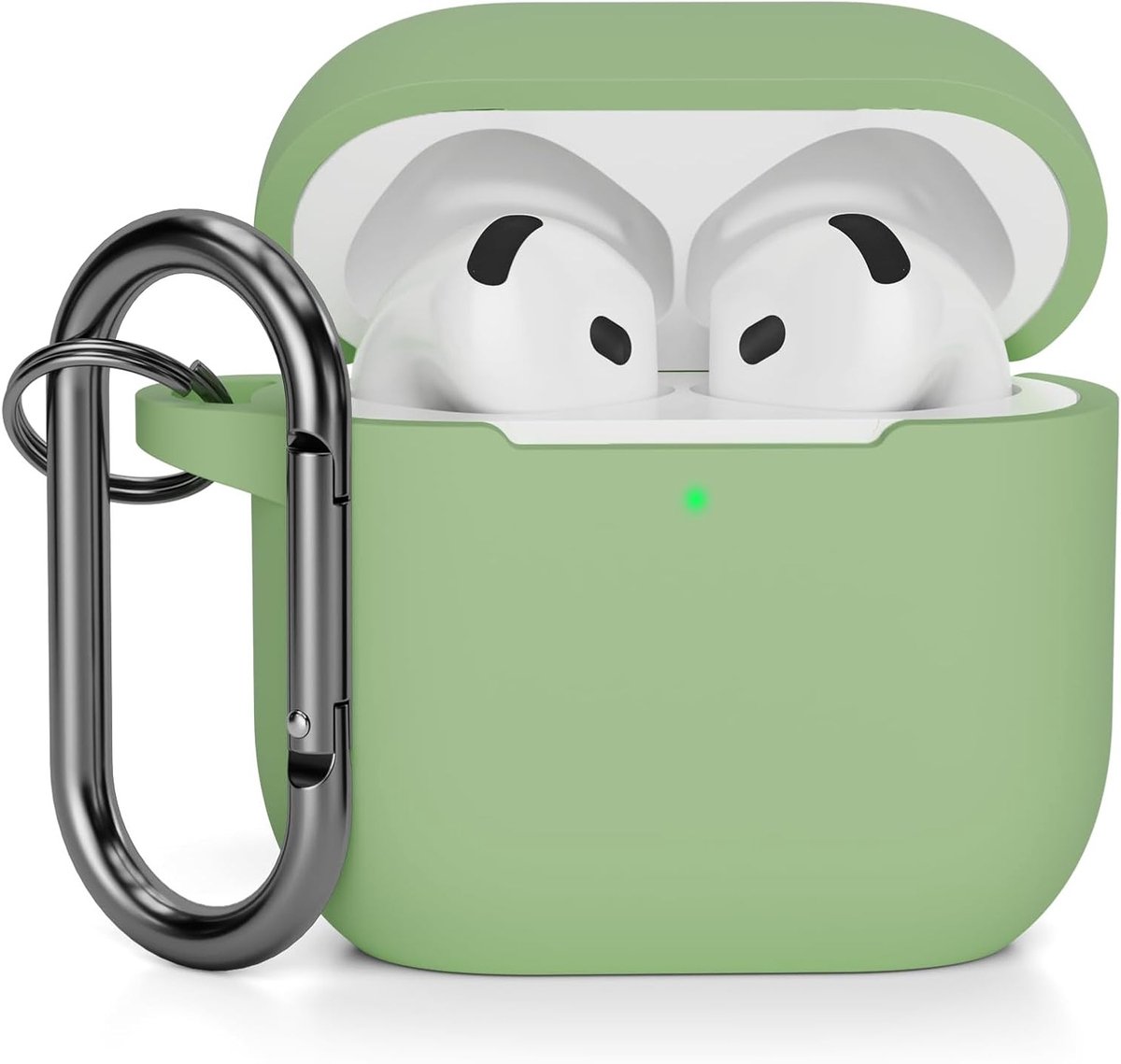 Schokbestendige en krasbestendige silicone hoes voor AirPods 4, met USB-C en karabiner, avocado ontwerp, perfect voor bescherming en stijl