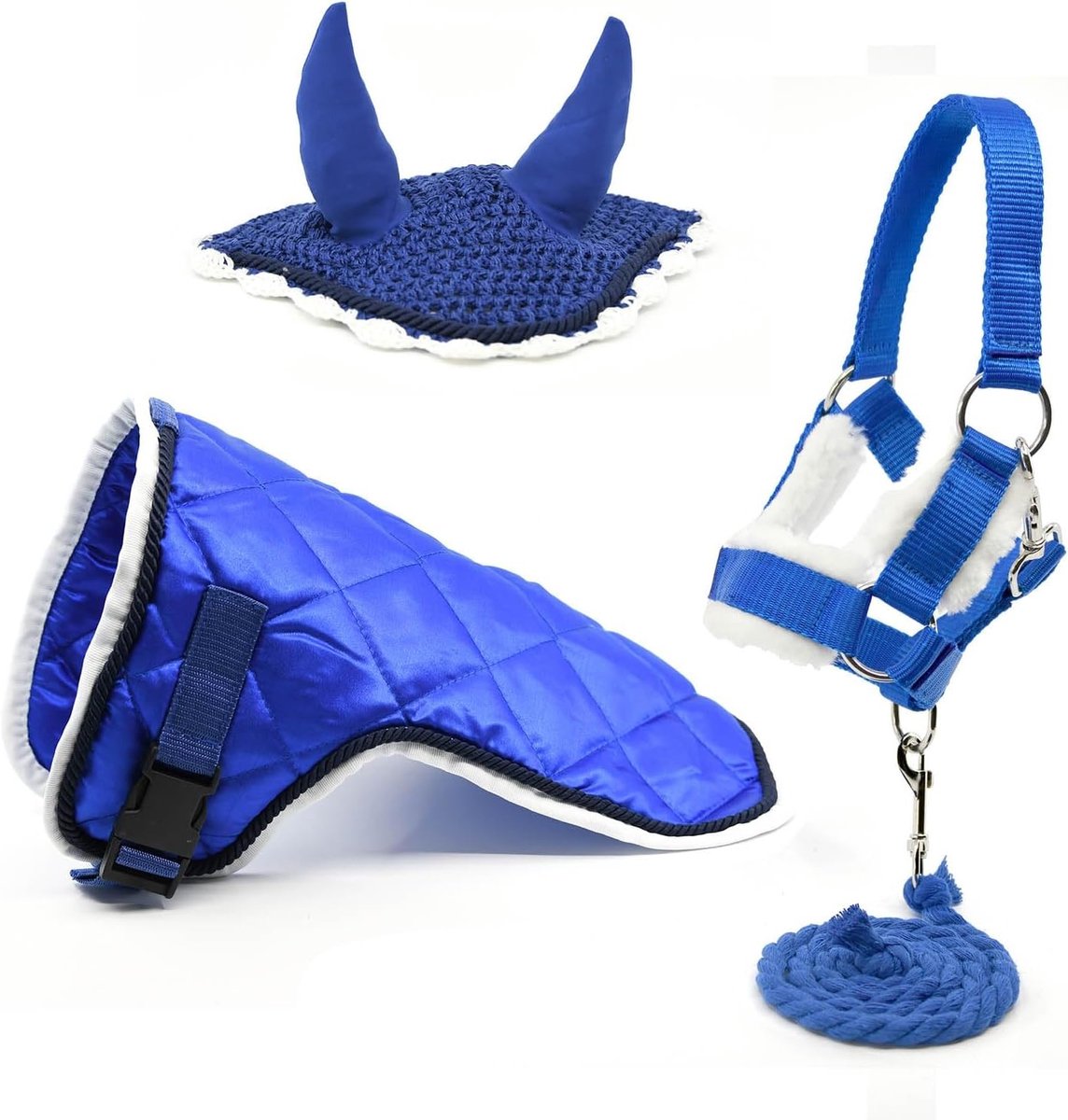 Hobby Paard Accessoires Set - Blauw - Inclusief Halster met Koord - Vliegenmuts - Voor Hobby Paarden
