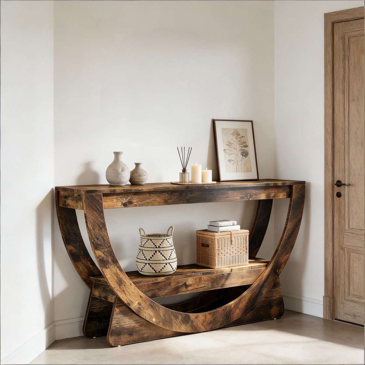 HAUSS SPOLE Tv Meubel - Landelijke Console Met Open Opbergrekken - Voor Woonkamer En Televisie Tot 75 Inch - MDF - 160x30x80,5 Cm Rustiek Bruin