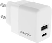 Witte imoshion wandlader met USB-C poort (35W Max) en USB-A poort (18W Max).