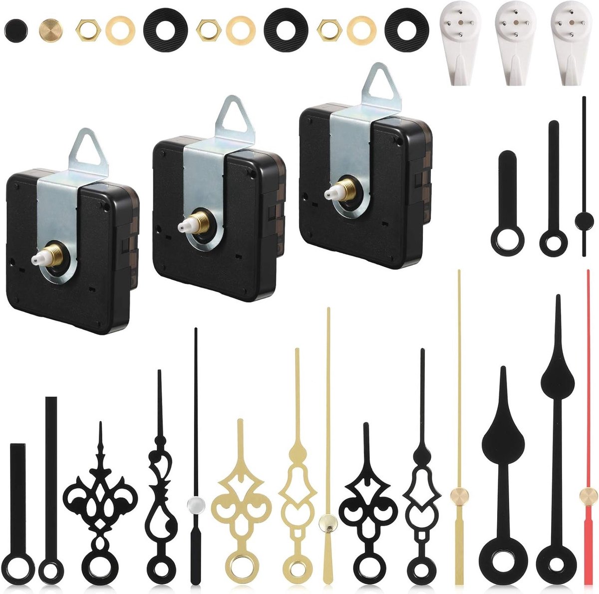 Kwartsklok Mechanisme Set met 6 Sets Korte Wijzers - Batterij Aangedreven Klok Motor Kit voor DIY Reparatie en Vervanging (13mm)