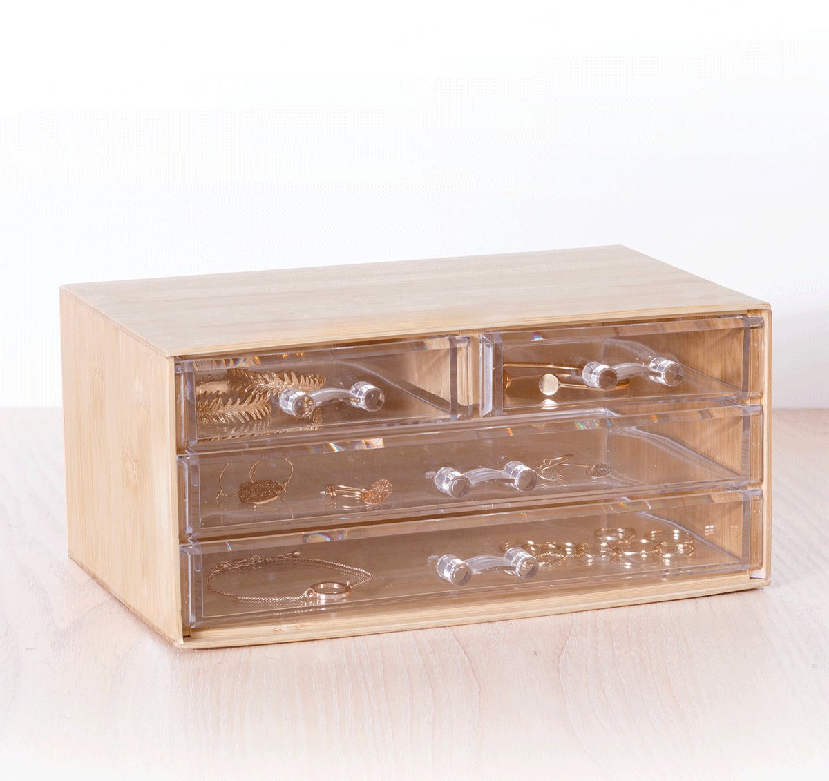 5five Sieradenopbergdoos - Bamboe met 4 lades, Lichtbruin, 24 x 15,5 x 11 cm