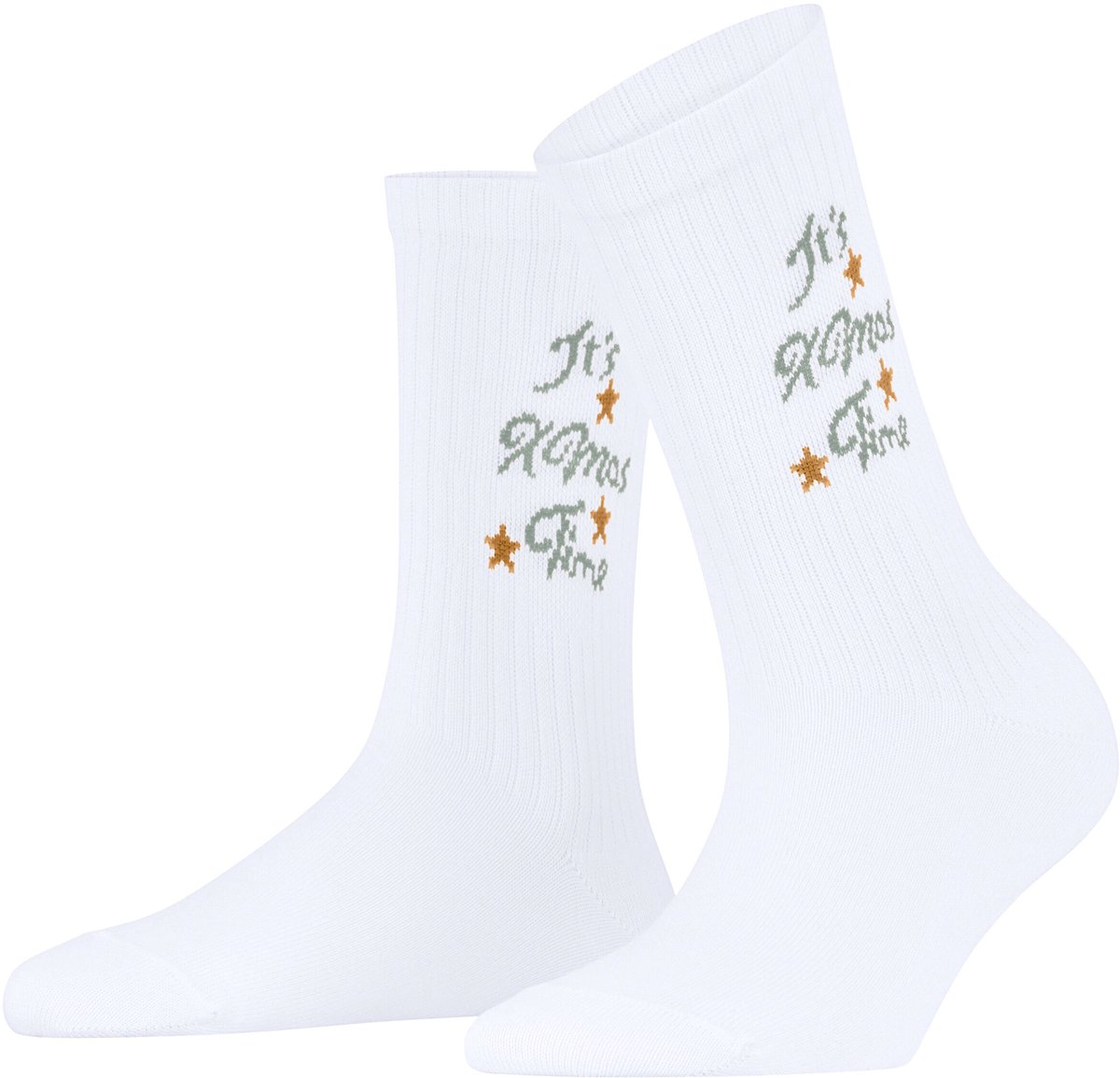 Burlington X-Mas Rib gedessineerd katoen sokken dames wit - maat 36-41