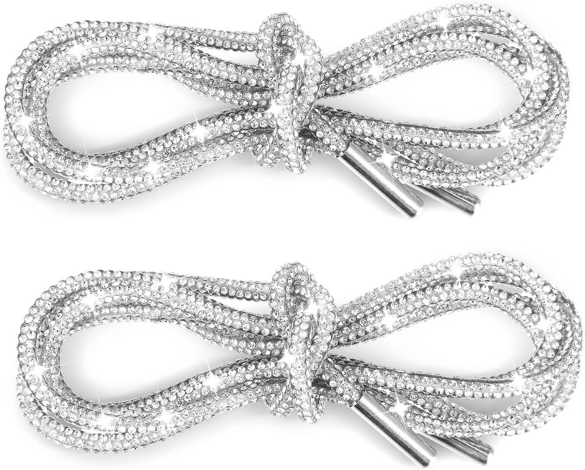 Thijox - 2 Stuks Strass Glitter Touw Schoenveters, Bling Bling Glanzende Ronde Koorden voor Sneakers, Hoodie String Vervanging, Wit Kristallen Koorden