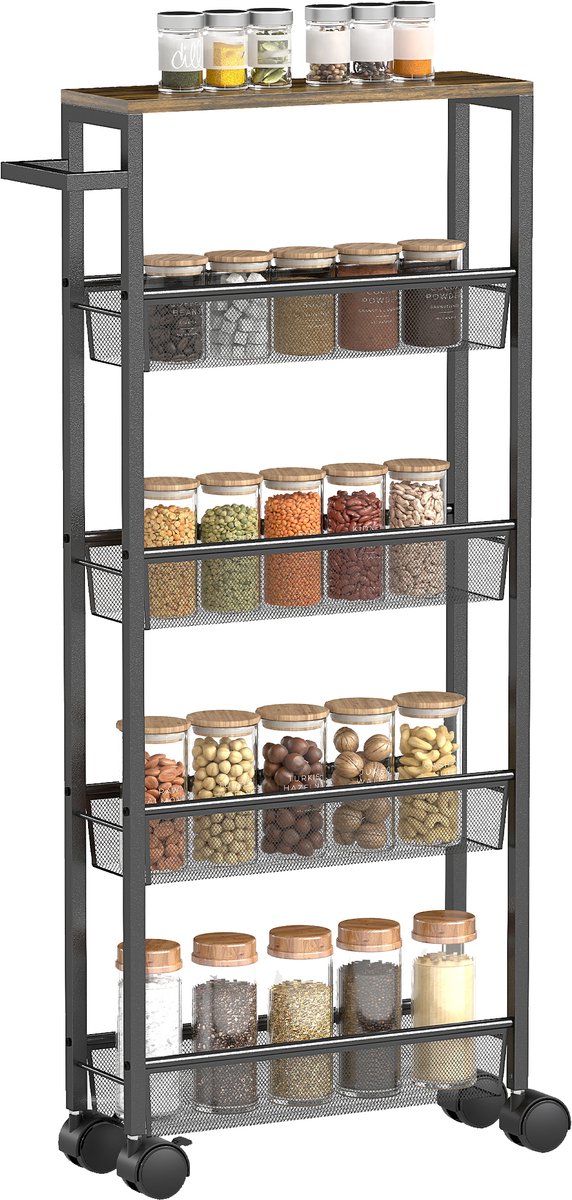 Homcom Kitchen Cart-Metaal, Spaanplaat-47L x 13B x 96,5H cm-Zwart