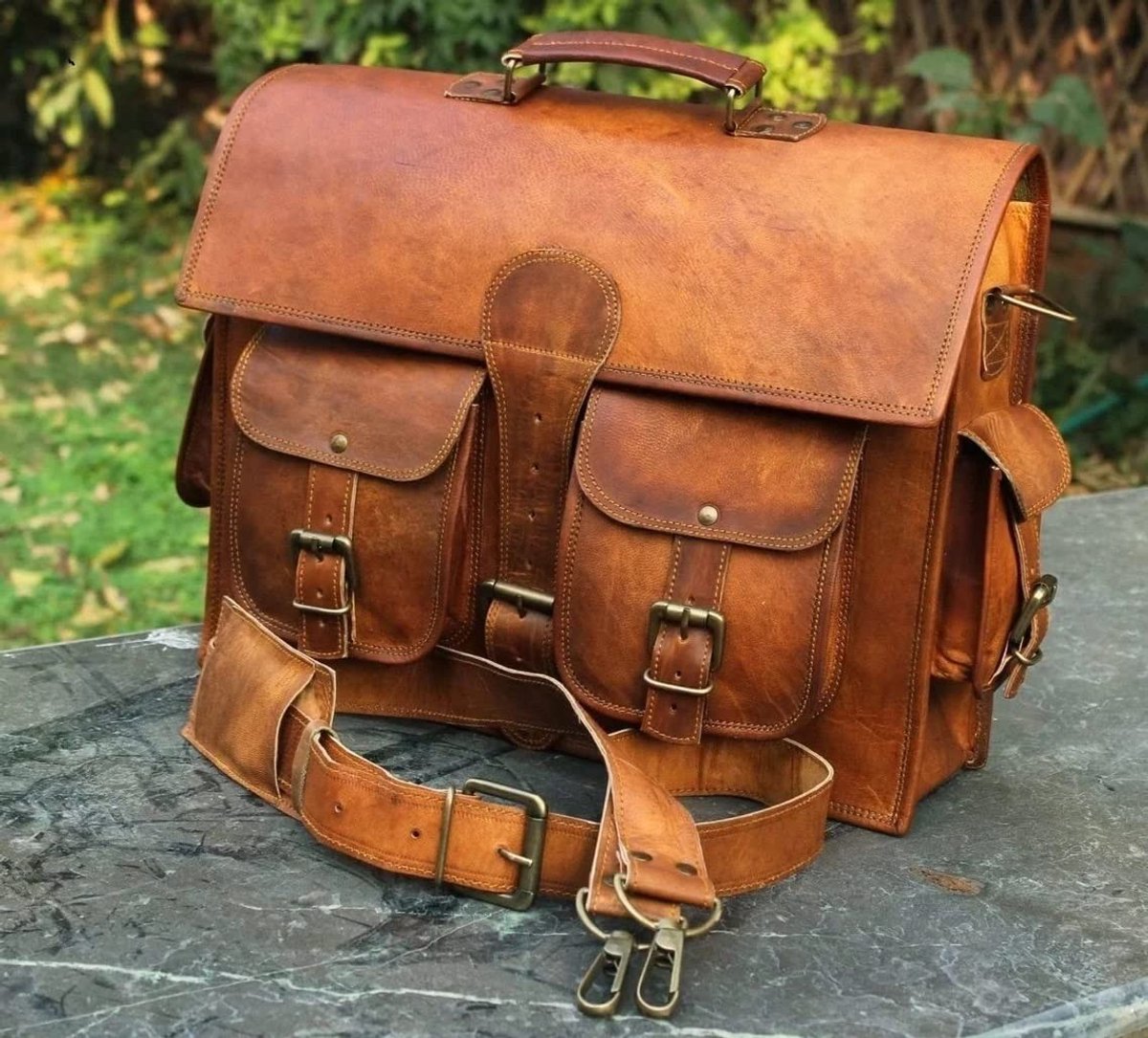 Solidchoice - Handgemaakte Leren Laptop Messenger Bag