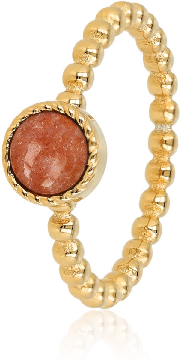 My Bendel - Bolletjes Ring met Ronde Edelsteen • Berry Quartz - met Luxe Cadeauverpakking | Sieraden Voor Dames | Maat 18.00 Mm / Maat 57