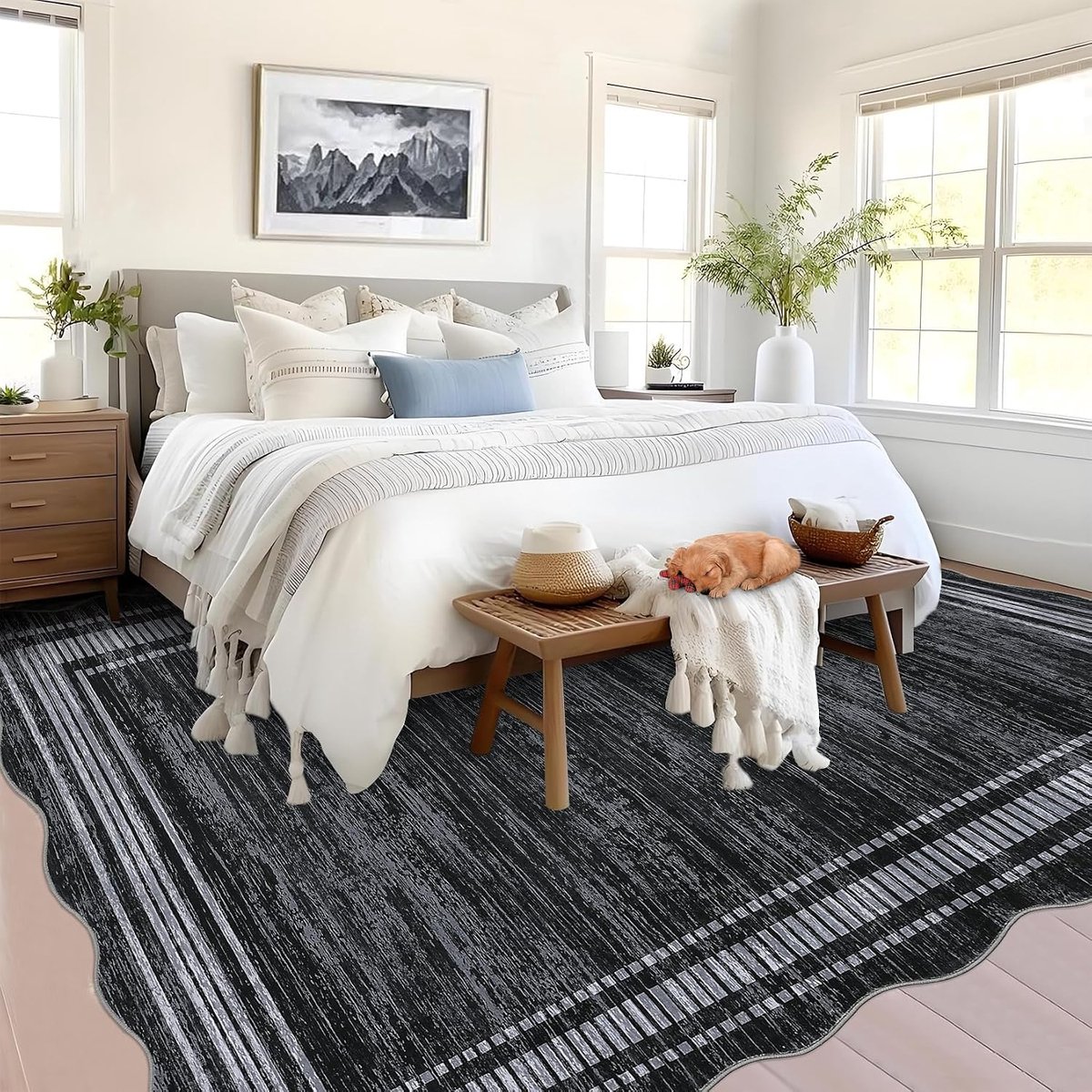 Fluwelen Vloerkleed 80x150 cm Zwart - Wasbaar en Opvouwbaar; 1200 gsm Polyester