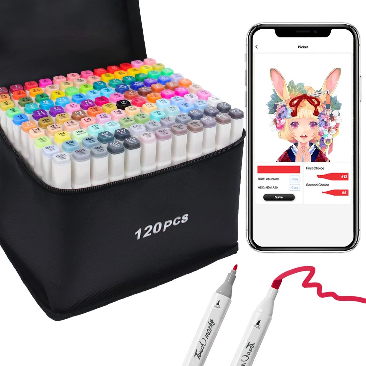 Solidchoice - Set van 120 Alcohol Markers met App voor Creatieve Ontwerpen