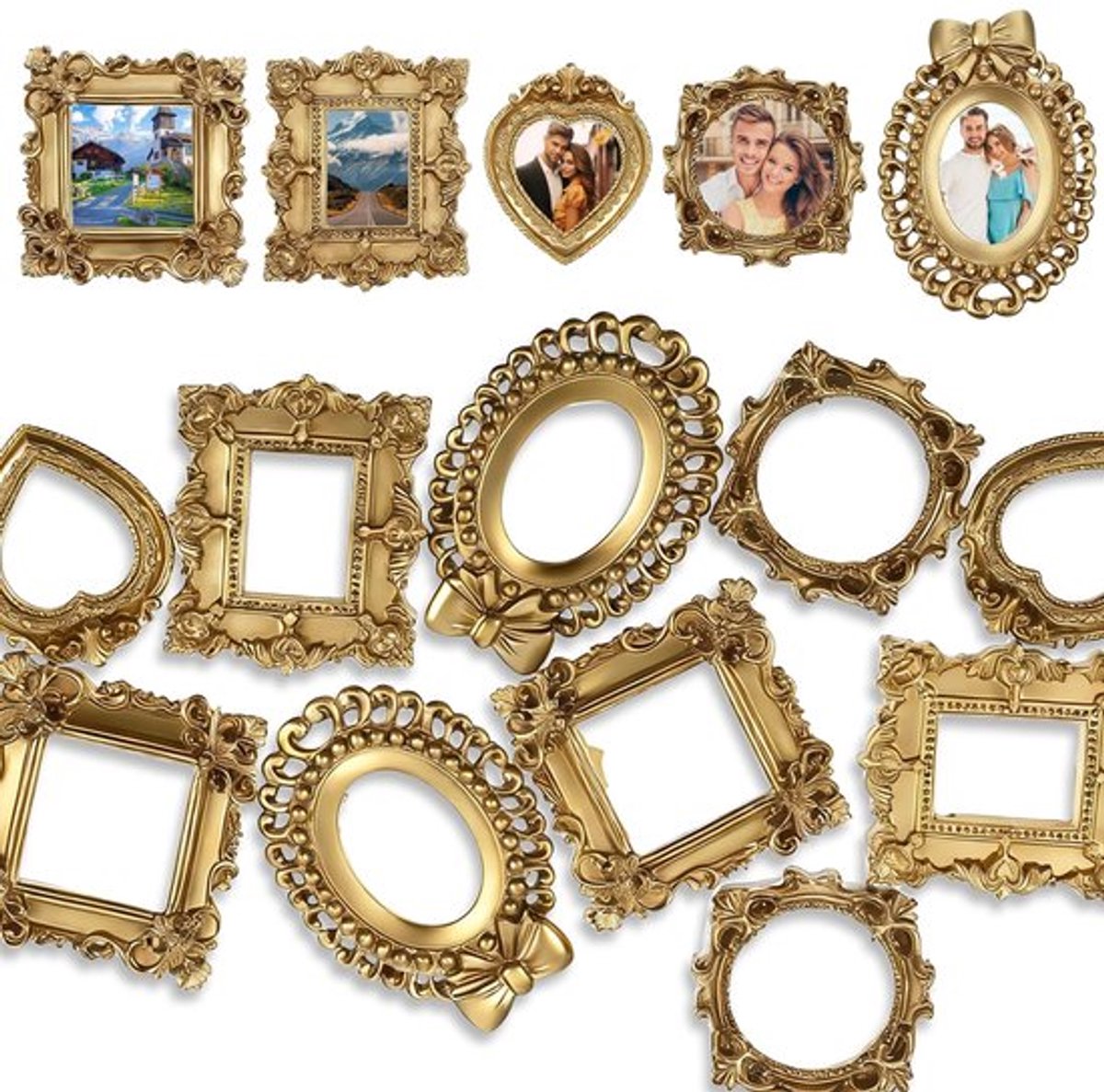 Mini Fotolijsten - Miniatuur Frames - Doe-het-zelf Decoratie - Vintage Gouden Look - 10 Stuks - Goud