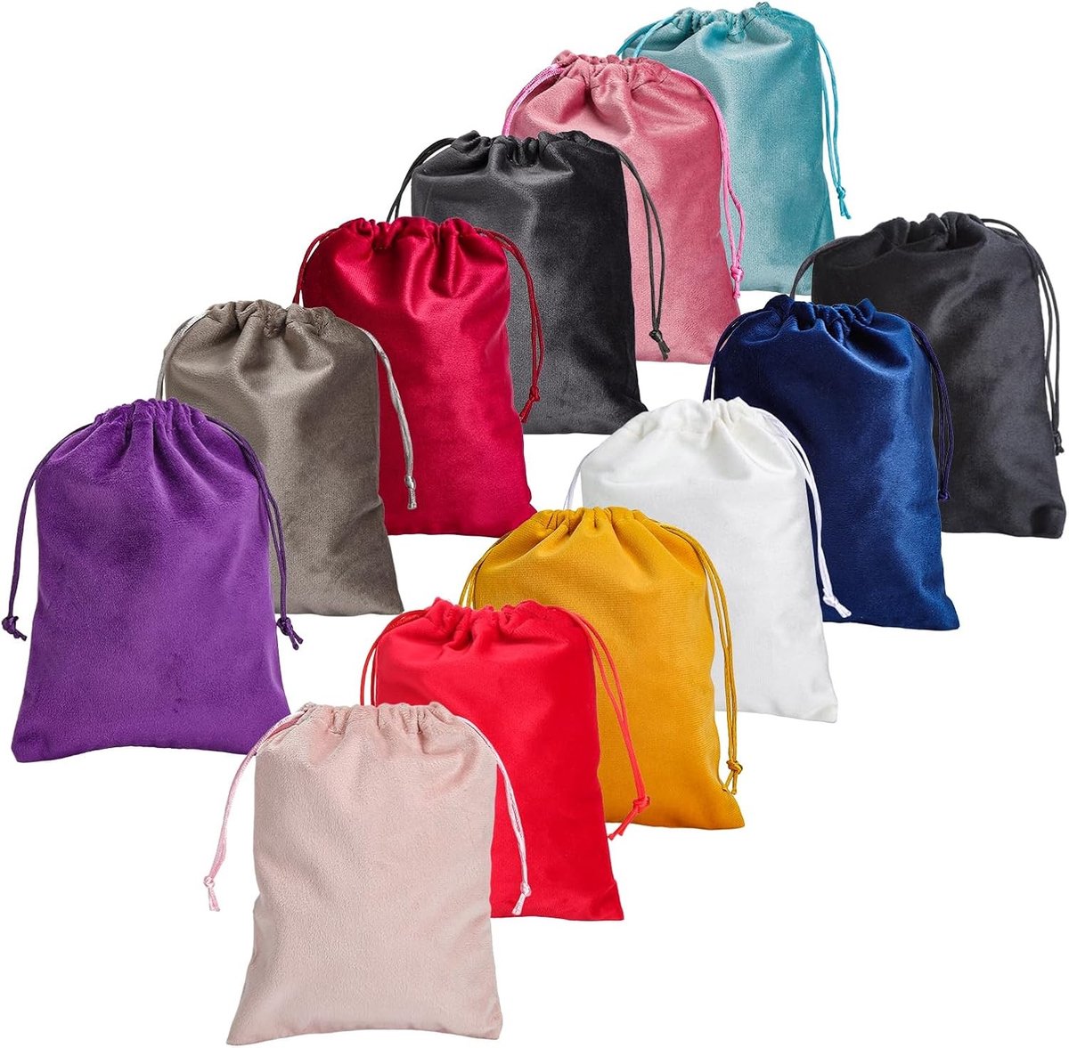 Set van 12 Fluwelen Sieradentassen met Trekkoord 25 x 20 cm - Kleine Fluwelen Tassen voor Sieraden, Armbanden, Ringen, Bruiloften en Verjaardagen