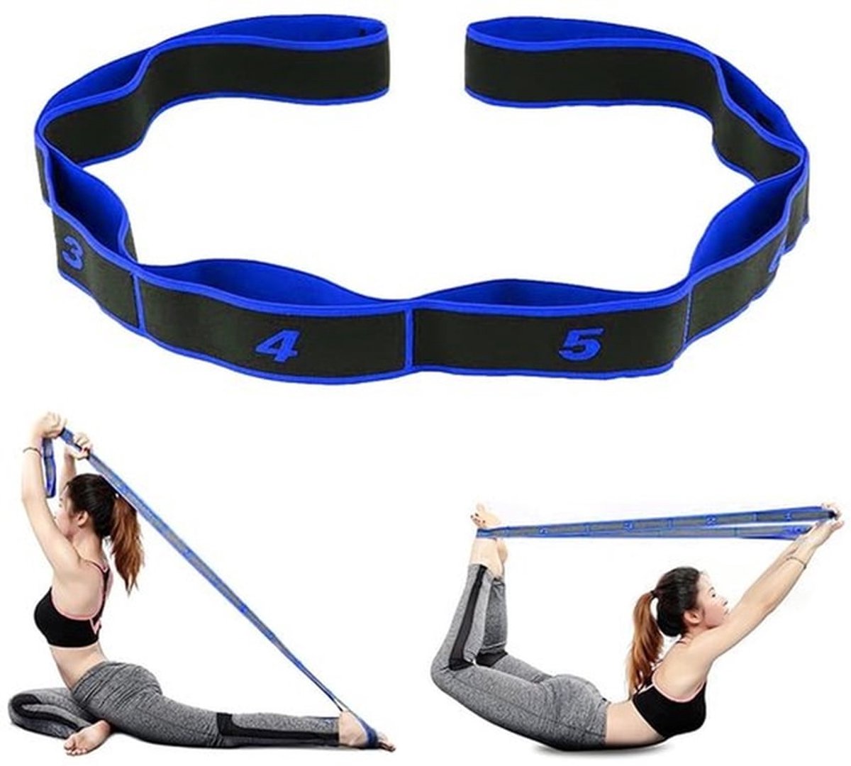 Yoga-stretchband met 10 gespen - Elastische Sportband - Fitnessband - Pilatesband - Verstelbare Band - Ideaal voor Yoga