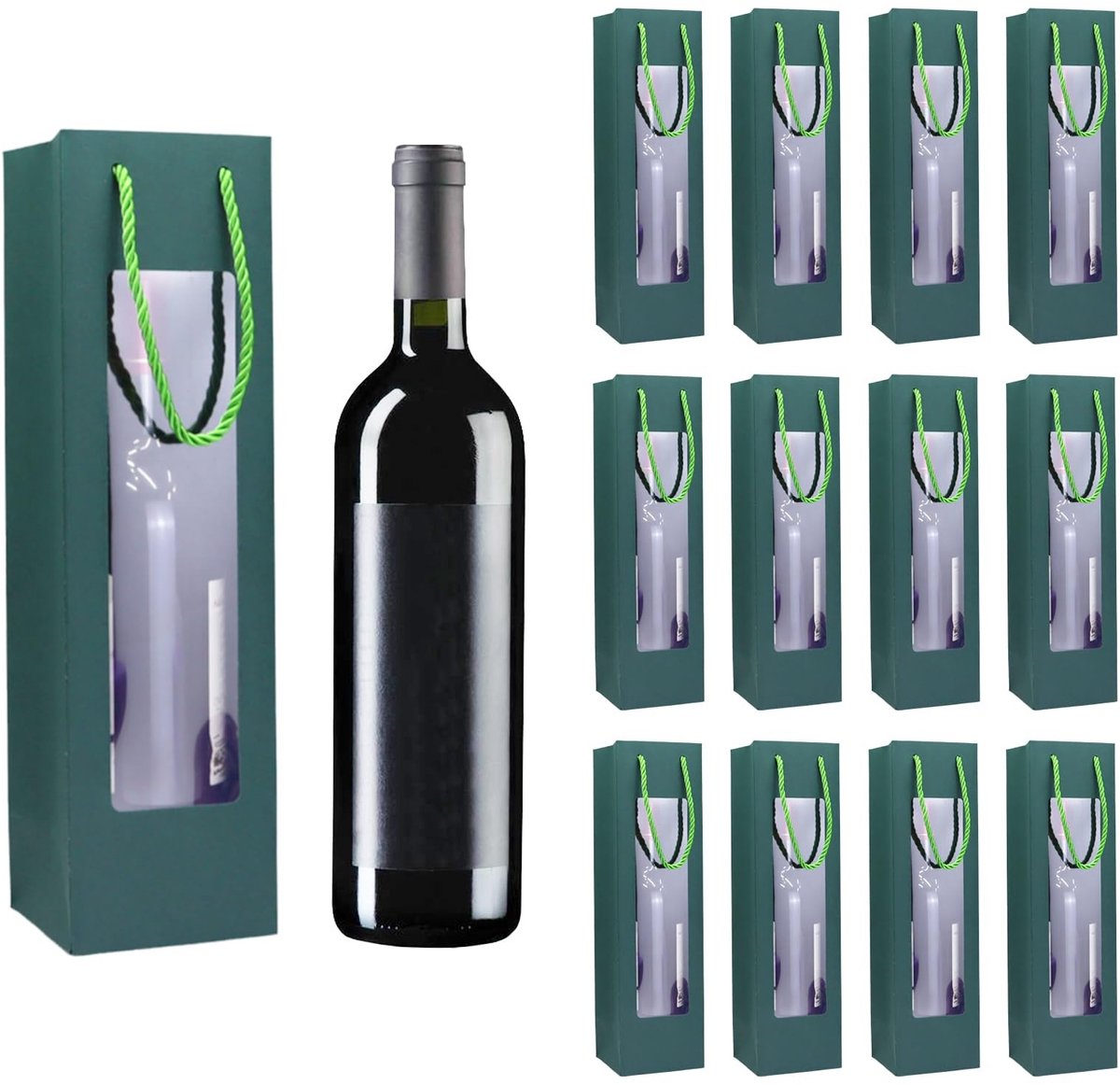 Solidchoice - Set van 12 Wijnfles Geschenkzakken met Venster