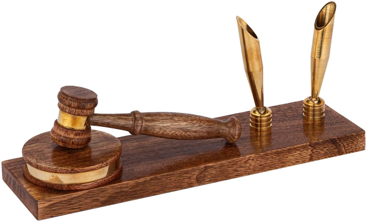 Solidchoice - Houten Penhouder en Hamer Set van 22.5 x 6 x 7 cm voor Nautisch Kantoor