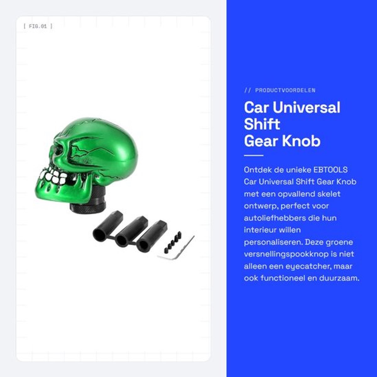 Schakelpookknop Skeleton Schedel - Universeel - Koudgiethars - Hoogte 70 mm - Breedte 53 mm - Diepte 80 mm - Versnellingsknop