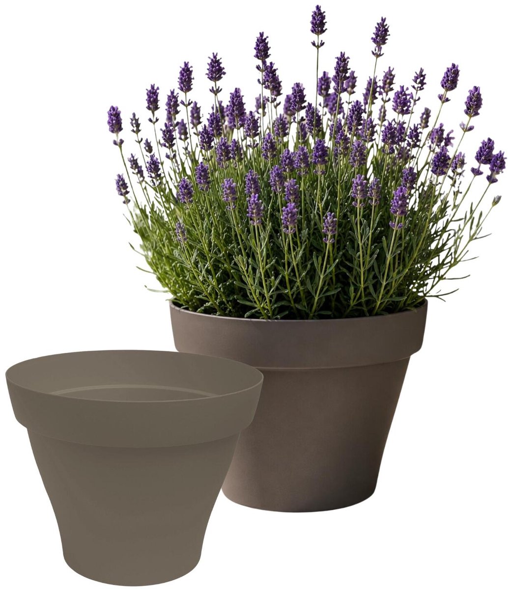 EDA Romeo Bloempot / plantenpot - 2x - kunststof - taupe - D40 x H31 cm - binnen en buiten
