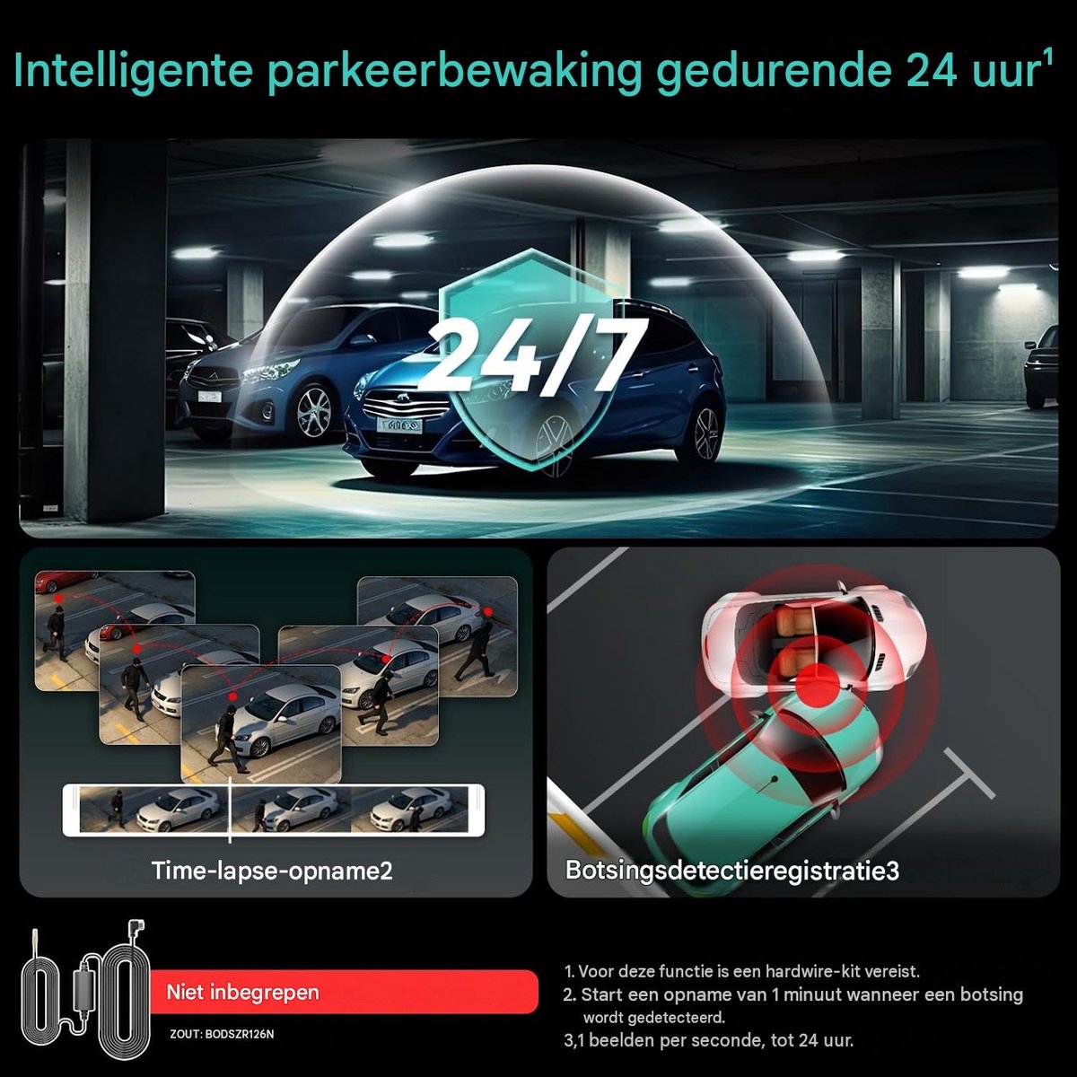 Botslab Dashcam - 4K resolutie + FullHD achtercamera - Night vision met Sony Starvis 2 sensor - App bediening met Wifi - GPS ingebouwd - 2,0 inch LCD - Dubbele dashcam met -Spraakbediening-24/7 parkeerbewaking- inclusief 64gb Micro SD kaart thumbnail 2