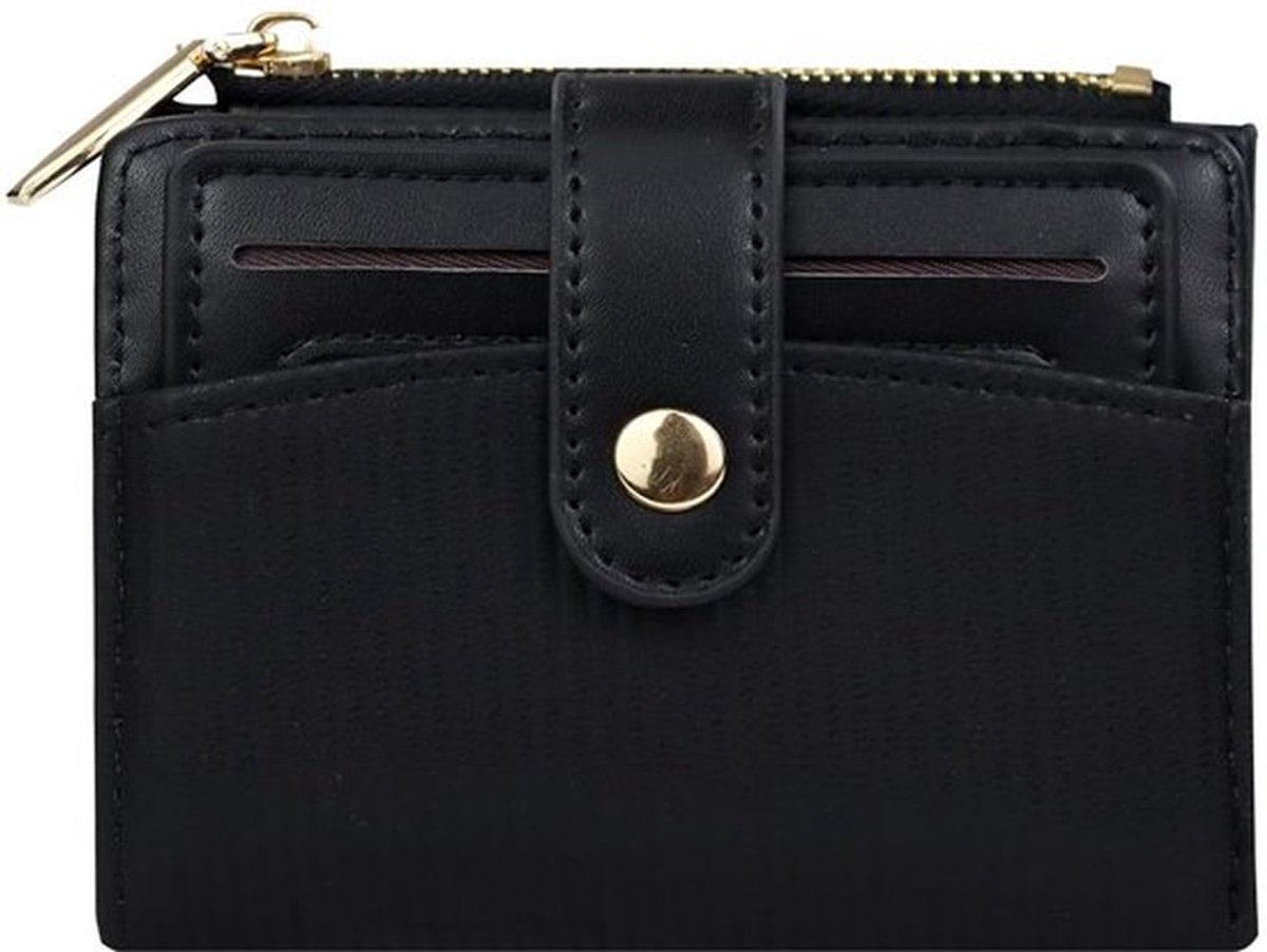 Andiker Portemonnee voor dames, klein, PU-leer, eenvoudige trendy bifold portemonnee met 1 afneembare kaarthouder en ritsvak, zachte damesportemonnee, leer, zwart, 4,52 * 3,54 * 0,78 Zoll, Hedendaags