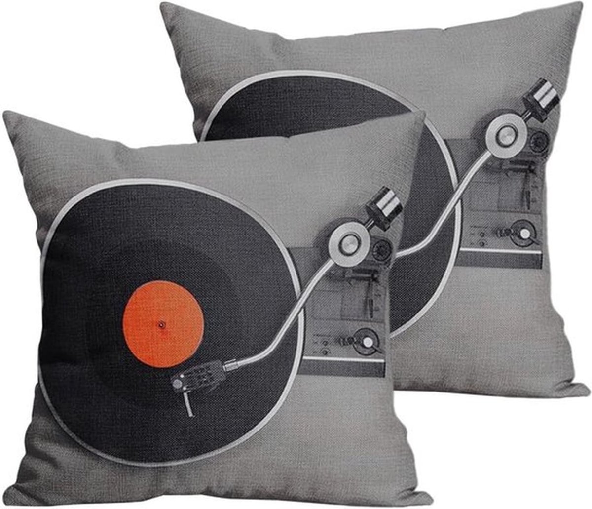 Kussenslopen 45 x 45 cm - Set van 2 - Grijs - Vintage - Decoratieve Kussenhoezen - Polyester Materiaal