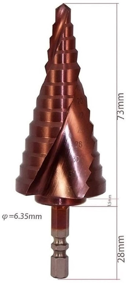 Stappenboor - M35 met Cobalt - Duurzaam en Hard - 6-35mm - Geschikt voor Metaal en Kunststof - Voor Professioneel Gebruik