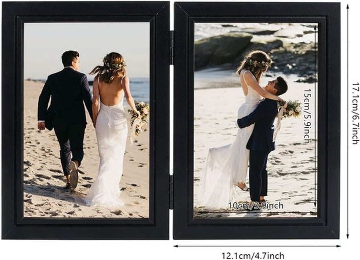 Fotolijst Dubbel 10x15 cm - Opvouwbaar - Hout/Glas - Voor 2 Foto's - Cadeau voor Bruiloft/Jubileum - Hoogwaardige MDF - Fotovoorstelling
