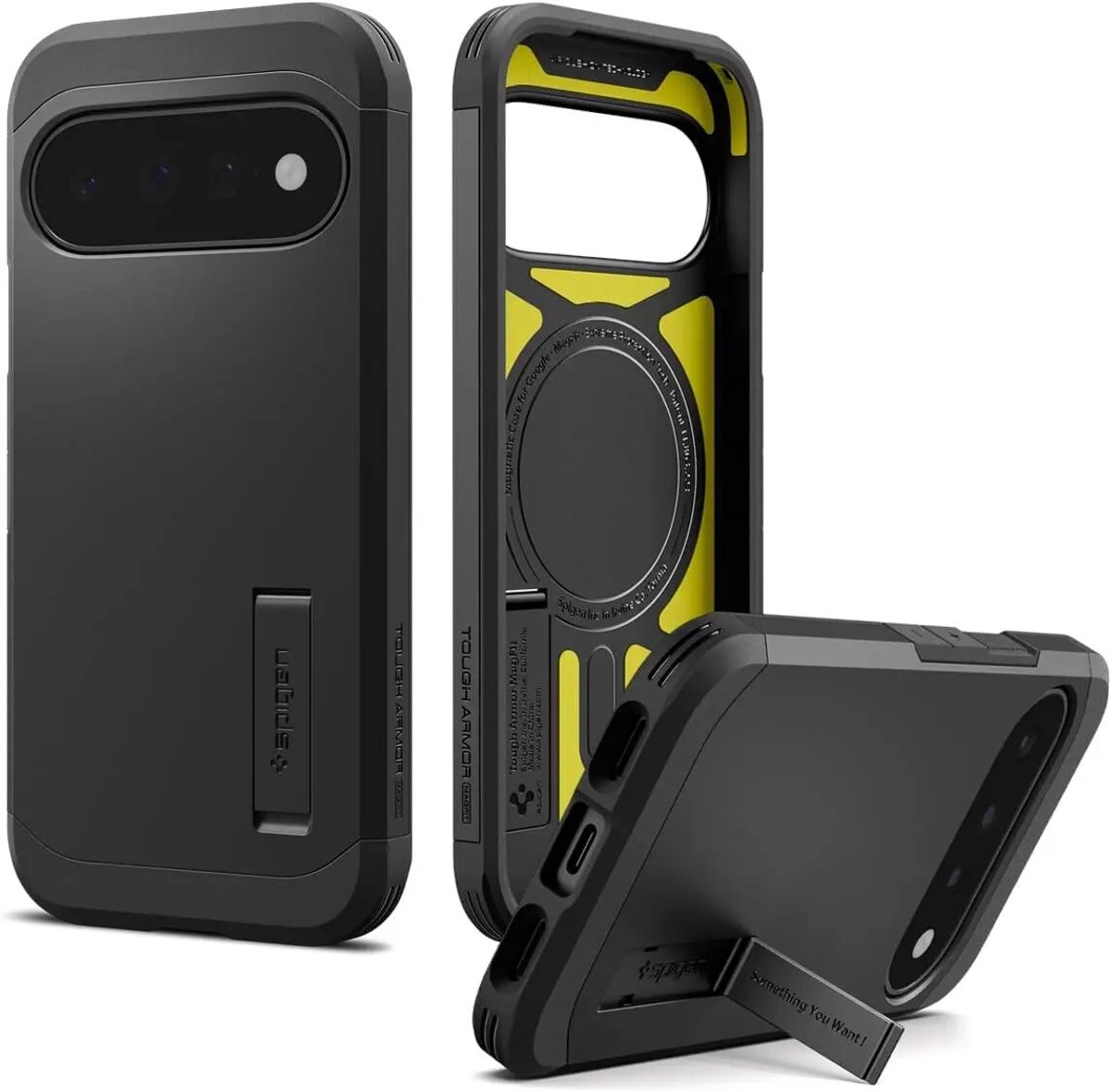 Spigen Tough Armor Hoesje Geschikt voor Google Pixel 11 | Compatibel met MagSafe / Qi2 | Back Cover Militaire Standaard | Kickstand | Zwart