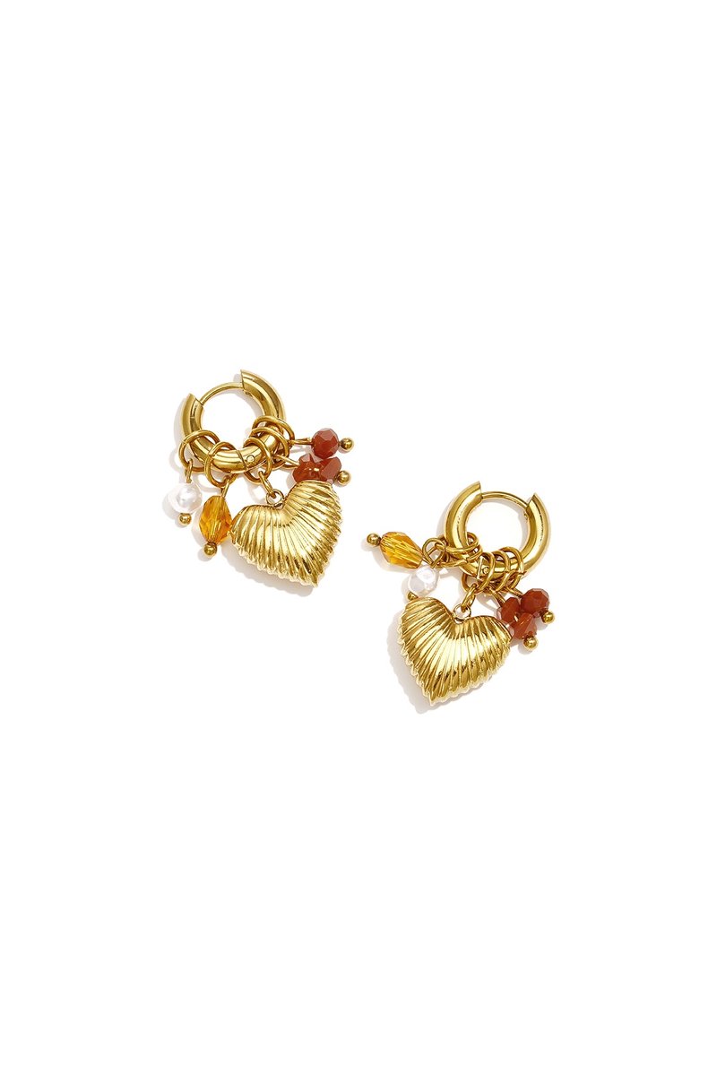 Lila - Hartjes Oorbellen - Kristal - Stainless Steel - - Amber