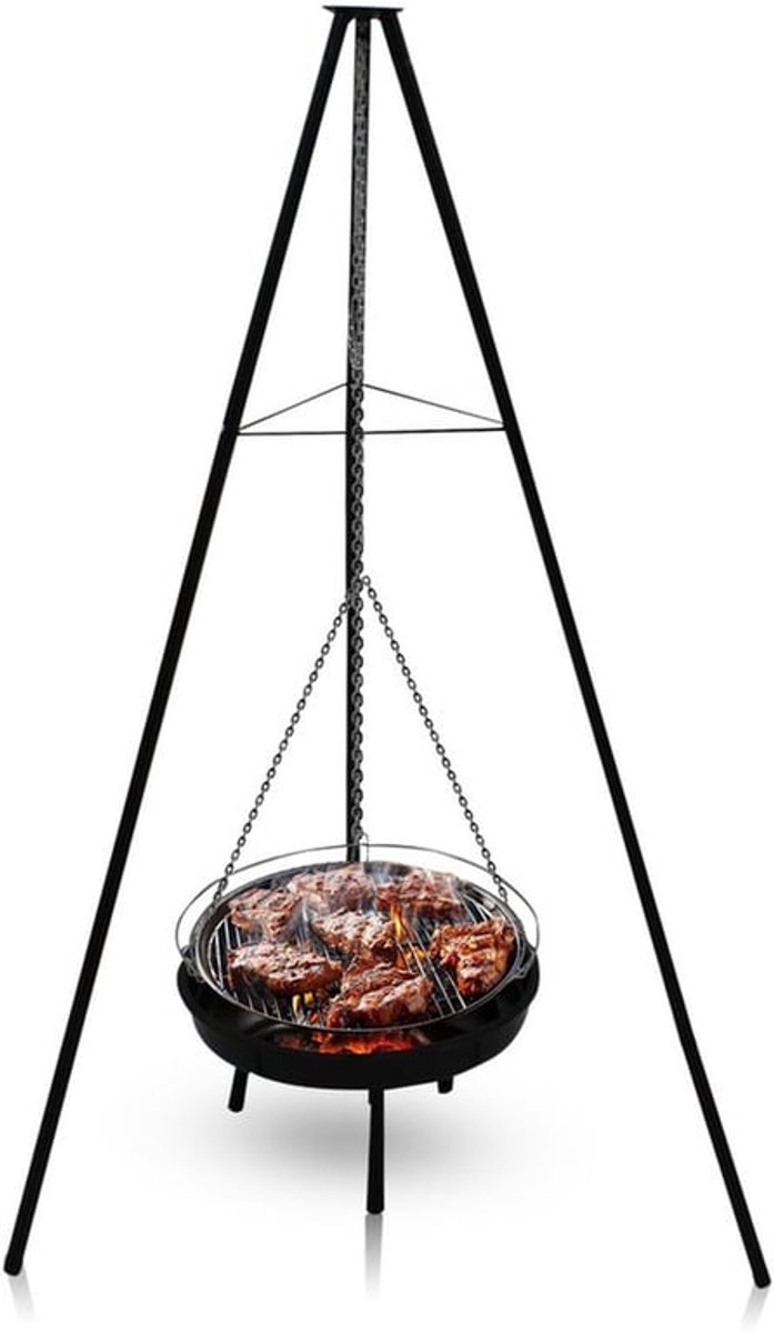 Zwenkgrill met Driepoot (160 cm) - Verstelbare BBQ - Vuurschaal - Grillrooster - Rookplanken - Ruimtebesparend Ontwerp - Barbecue