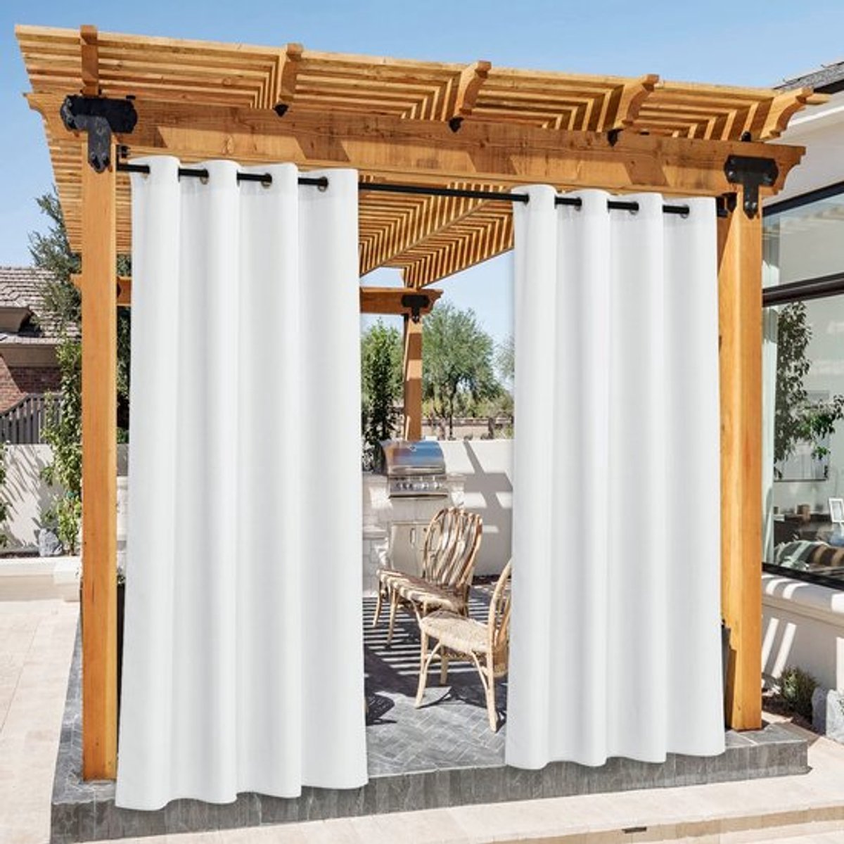 Buitengordijnen Waterdicht - Buiten Gordijnen voor Terrassen - Buiten Gordijnen voor Balkons - Buiten Gordijnen voor Tuinen - 140B x 213H cm - Hoogwaardig Materiaal - Tuingordijnen