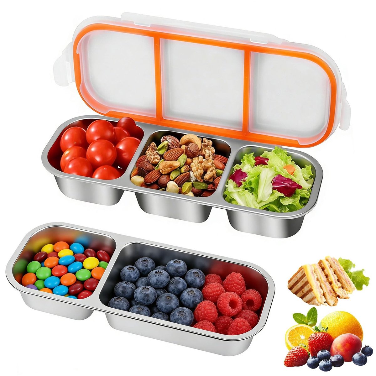 Solidchoice - Set van 2 Snackhouders van Roestvrij Staal 600ml en 700ml