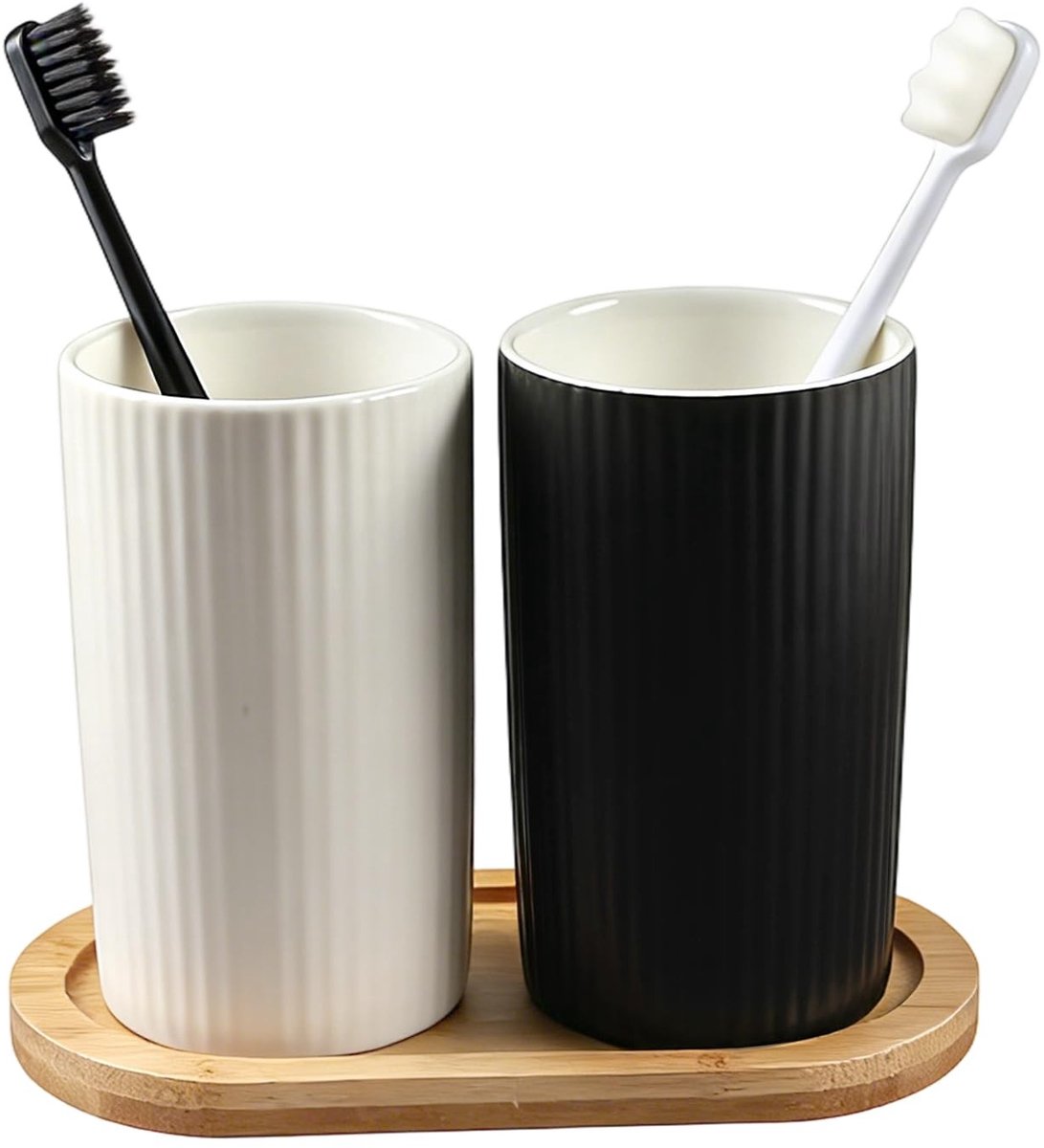Solidchoice - Set van 2 Keramische Tandenborstelbekers met Strips