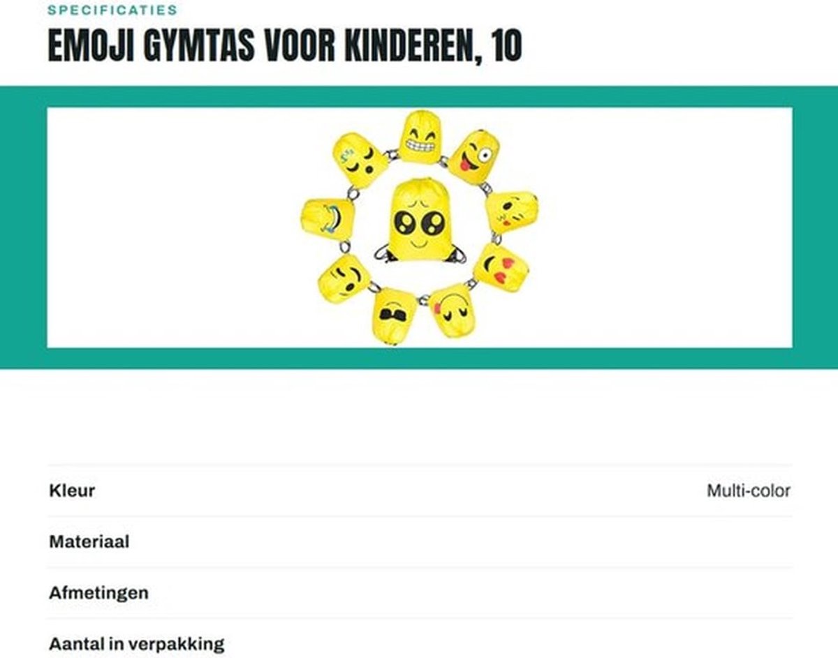 Gymtas Emoji - 10 Stuks - Duurzaam Nylon - Trekkoord - Herbruikbaar - Feestaccessoires - 43x34 cm - Rugzak
