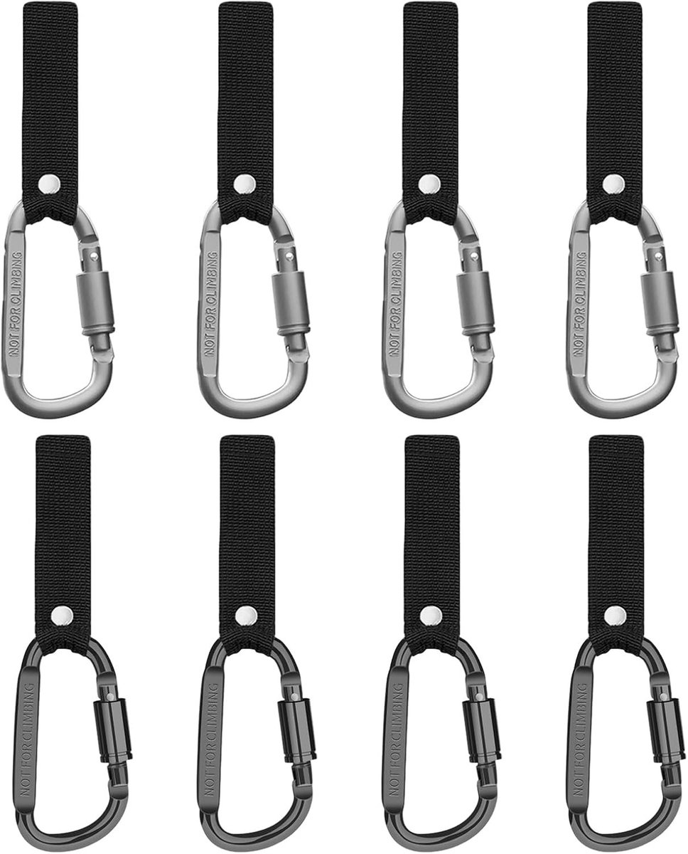 D-vormige Karabijnhaken met Schroefsluiting - Zwart Grijs - 8,3 x 4,3 cm - Aluminiumlegering met Nylon Riem - Voor Werk en Outdoor