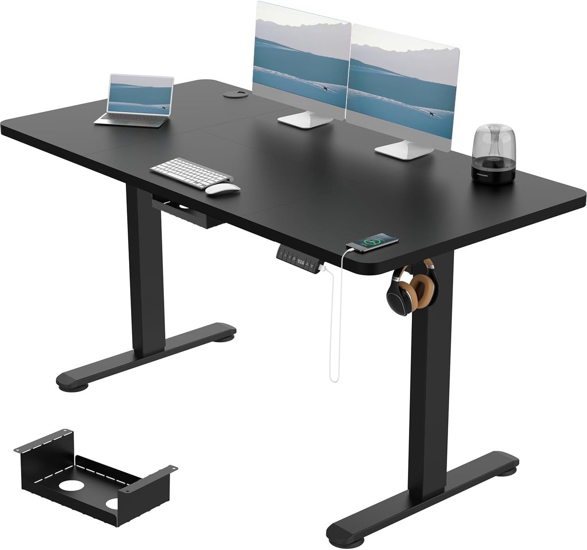 Devoko Elektrisch Zit-Sta Bureau 140x70 cm - 18 mm Bureaublad - Zit-herinnering - USB-poort - Zwart