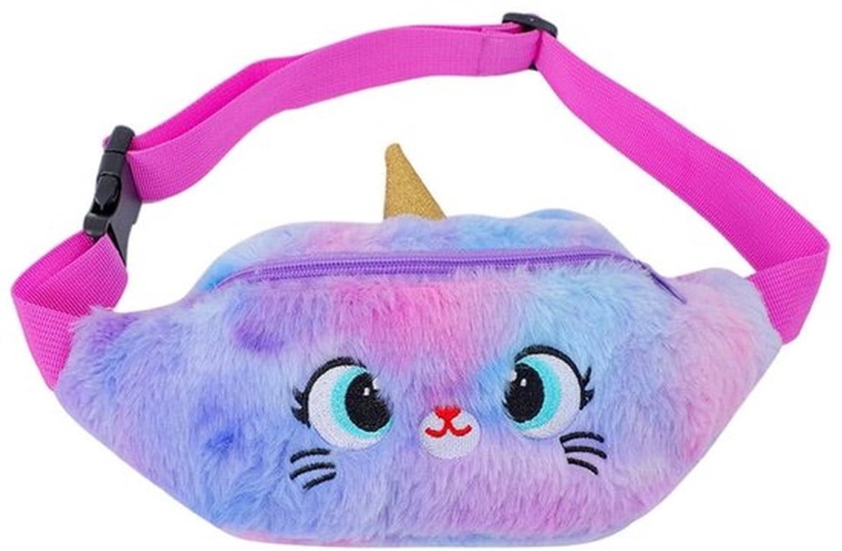 Heuptas van pluche kat reistas kinderen reistas voor kinderen schoudertas opbergtas eenhoorn heuptas kat schoudertassen kindertas polyester, lila, 24X12X5CM