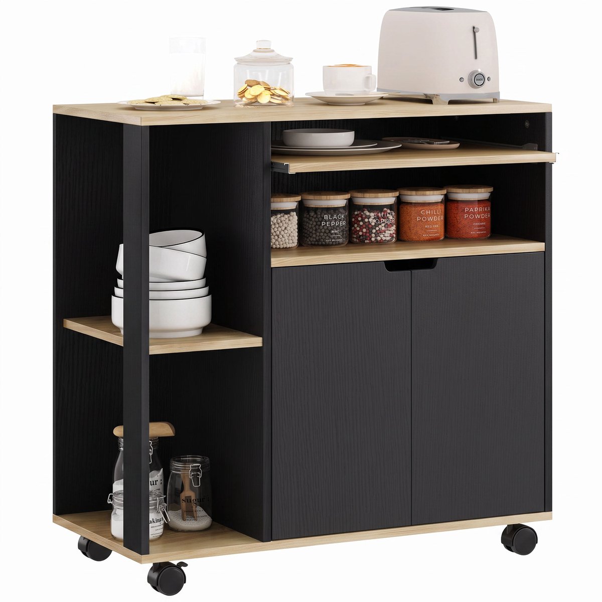 HOMCOM Kitchen Cart-MDF-80L x 40B x 82H cm-Schwarz