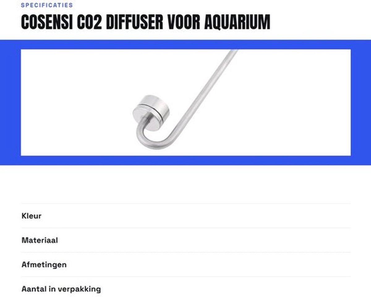 CO2 Diffuser voor Aquarium - Precisie CO2-bubbels - Energiebesparend Ontwerp - 9.8 Inch - Roestvrij Staal - Ideaal voor Aquariumplanten -...