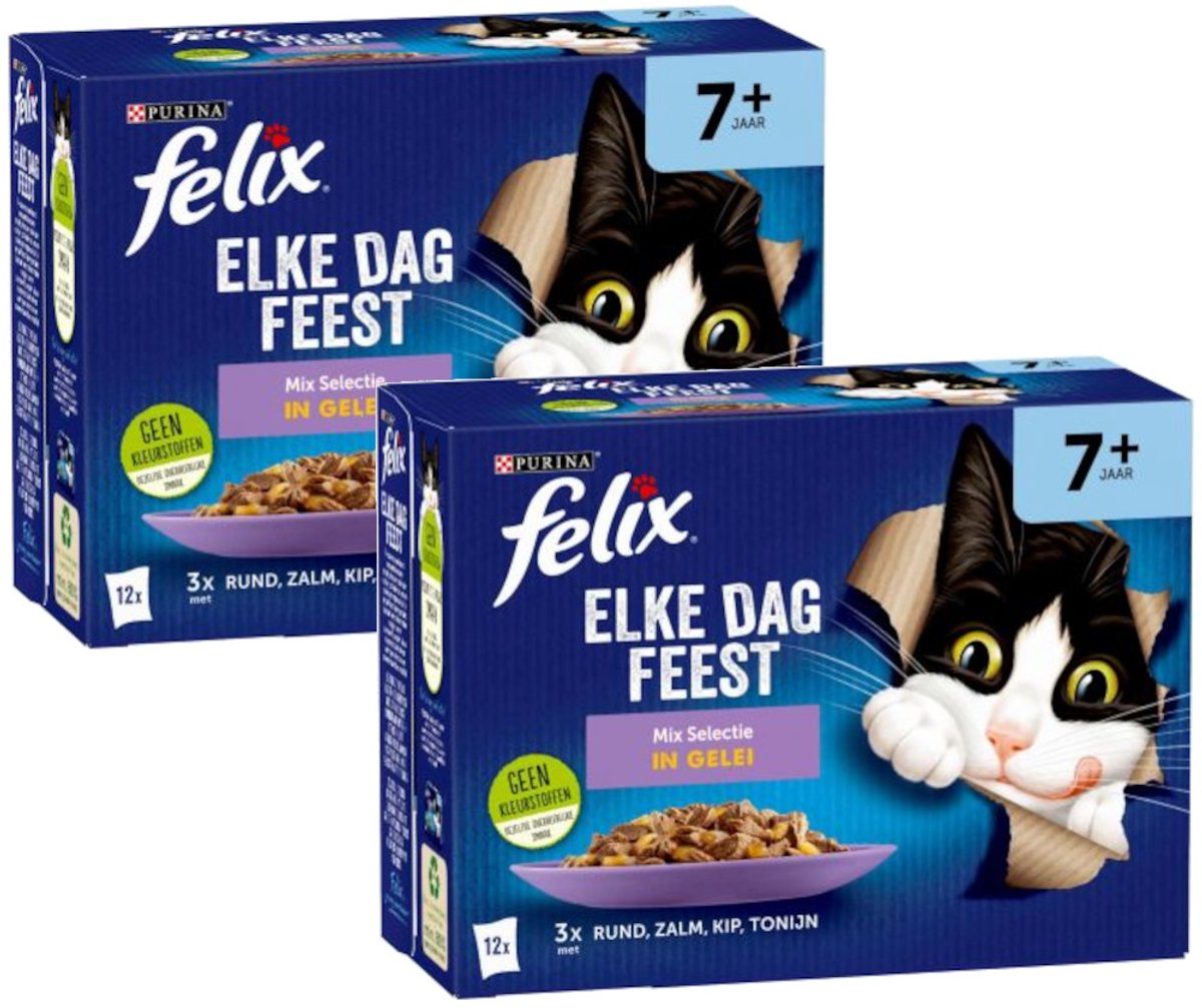 Felix Felix Elke Dag Feest Senior 7+ Mix Selectie Gelei - Multipack - Katten Natvoer - 2040g (2x12x85g)