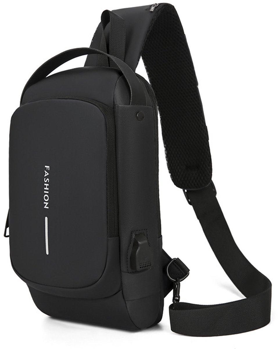 Heren borsttas met cijferslot - diefstalveilig - waterbestendig voor buiten - crossbody motor tas - met usb‑oplaadpoort-Zwart