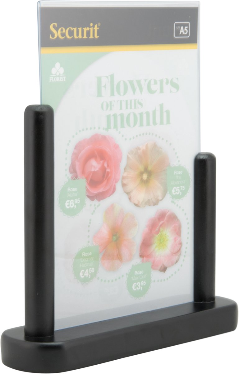 Securit® A5-posterlijst met massief zwarte houten voet