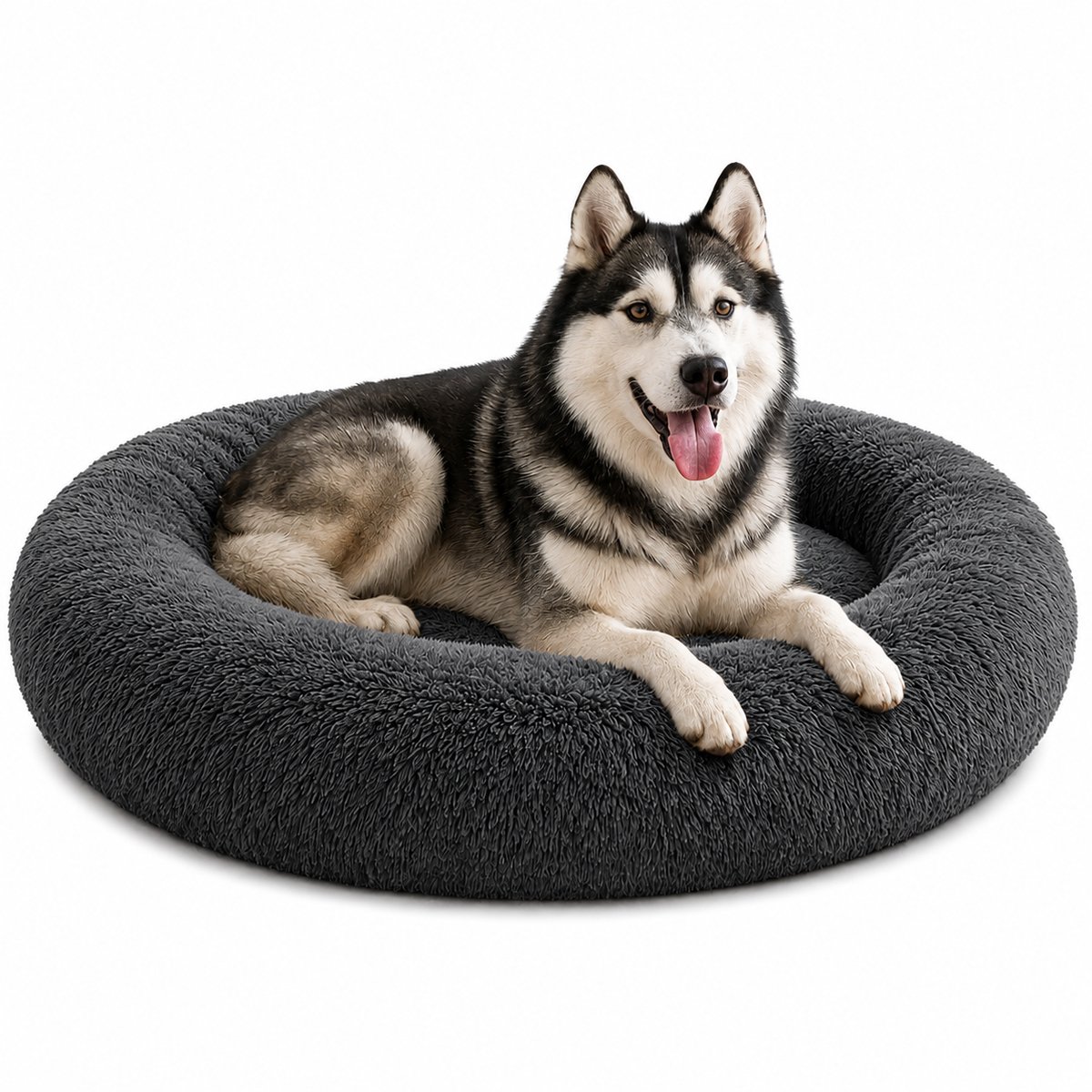 belviona Donut hondenbed, zacht hondenmand, comfortabel & antislip Ø120 cm donkergrijs