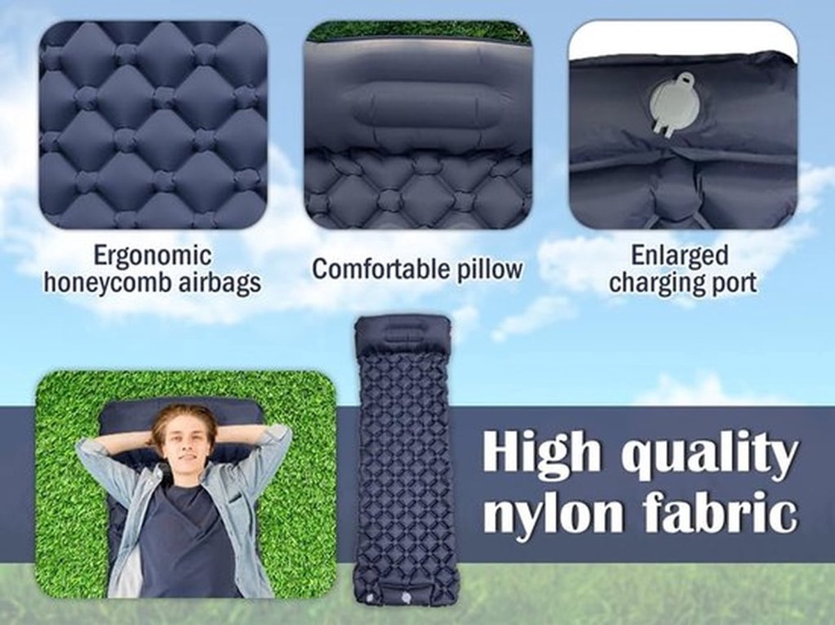 1 stuk opblaasbare campingslaapmat, zelfopblaasbaar campingmatras, ultralicht, opblaasbare matras, ultralicht, met voetpomp, voor camping, reizen, tent (1-zits)