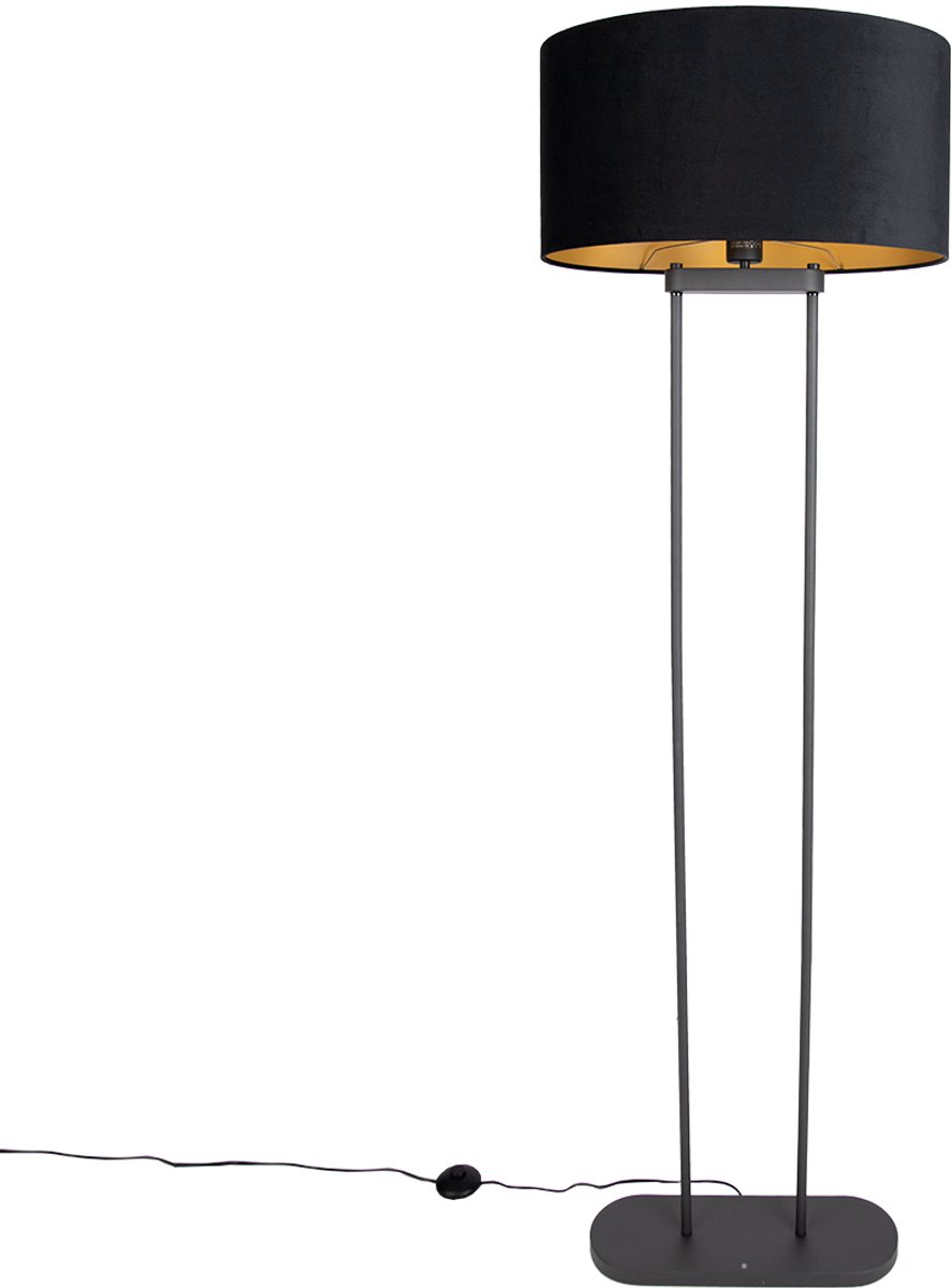 Qazqa moderne staande lamp met kap - Thijmen - zwart, ovaal, max. 15W, geschikt voor led, 175cm, ideaal als woonkamer lamp
