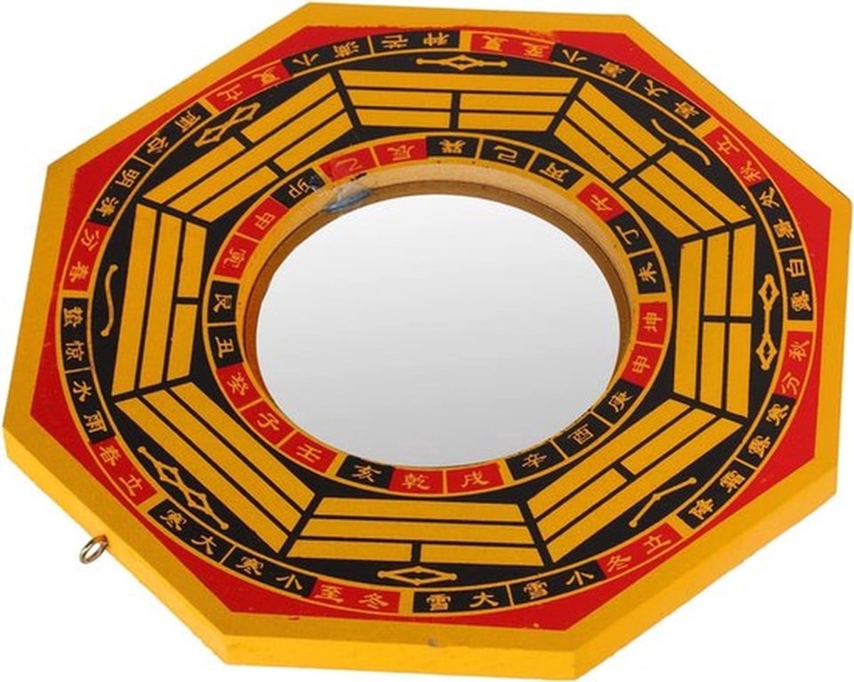 Scrying Spiegel - Chinese Feng Shui - Metaal - Bagua Spiegel - Decoratie - Convex Uiterlijk - Houtspaanplaat - Deurspiegel - Housewarming - Buitenspiegel - 8 Inch - Feng Shui.