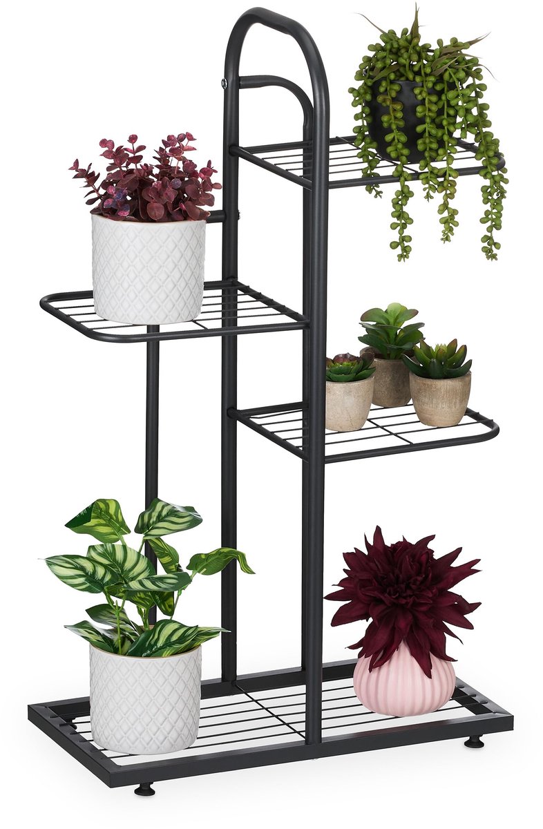 Famanu – Planten etagère met 4 etages voor bloempotten en kruiden, afmetingen HxBxD: 72,5x44x22,5 cm, van staal, zwart, een stijlvolle en functionele toevoeging aan uw interieur