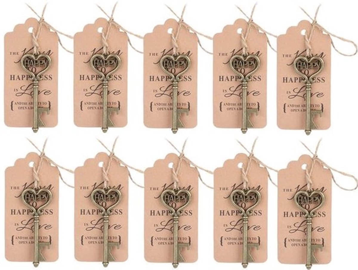 - Sleutelflesopener - Vintage flesopener - Perfect voor bruiloften - Bronzen kleur - Rustieke decoratie - Ideaal voor evenementen - 10 stuks